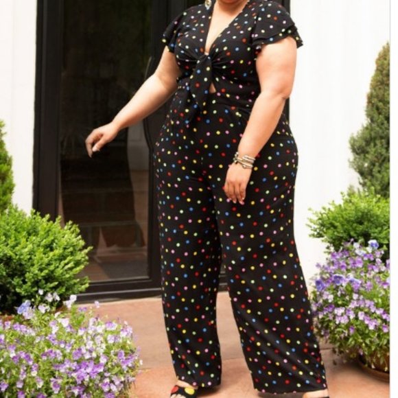 Eloquii Pants - Eloquii Flounce Sleeve Tie Front Polka Dot Jumpsuit NWT Size 18